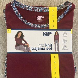 NWT Lands' End Women's 2 Piece Stretch Long Sleeve Pants Pajama Set, Small Red